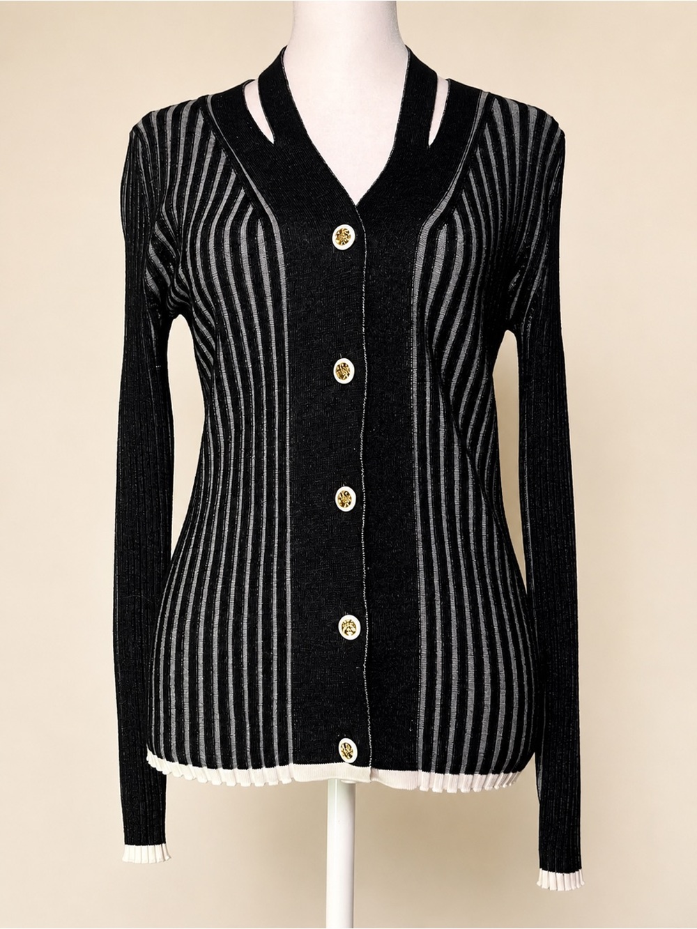 🖤✨ RIO & RIAN CUTOUT RIB-KNIT CARDIGAN | SIZE S ✨🖤